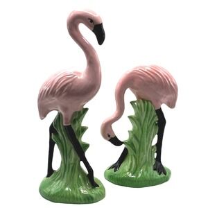 Flamingo Figurine Set 10" and 7.5" Pink Vintage Ceramic Retro Tropical MCM